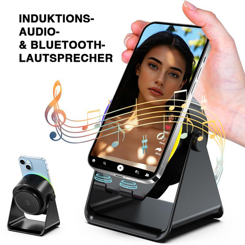 GFOUK® 🇩🇪 4-in-1-Wireless-Audio-Dock – Induktions- und Bluetooth-Lautsprecherständer mit RGB-Beleuchtung